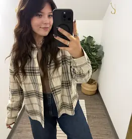 Blu Pepper Plaid Button Down Boxy Long Sleeve