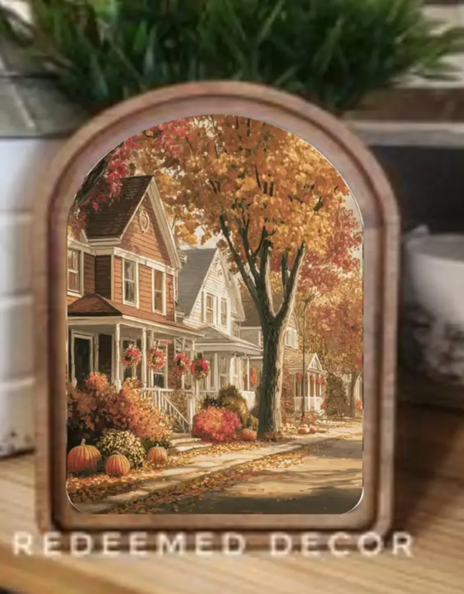 Redeemed Decor Arch Top Framed Art, Autumn Street