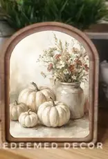 Redeemed Decor Arch Top Framed Art, Cream Pumpkins 8x11"