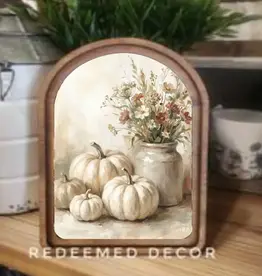 Redeemed Decor Arch Top Framed Art, Cream Pumpkins 8x11"