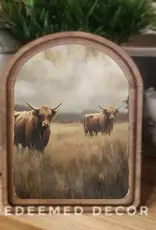 Redeemed Decor Arch Top Framed Art, Meadow Highland 8x11"