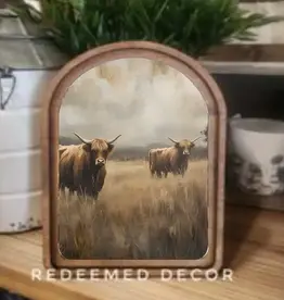 Redeemed Decor Arch Top Framed Art, Meadow Highland 8x11"
