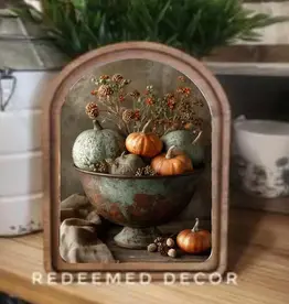 Redeemed Decor Arch Top Framed Art, Pumpkin In Bowl