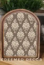 Redeemed Decor Arch Top Framed Art, Brown Cream Damask 8x11"