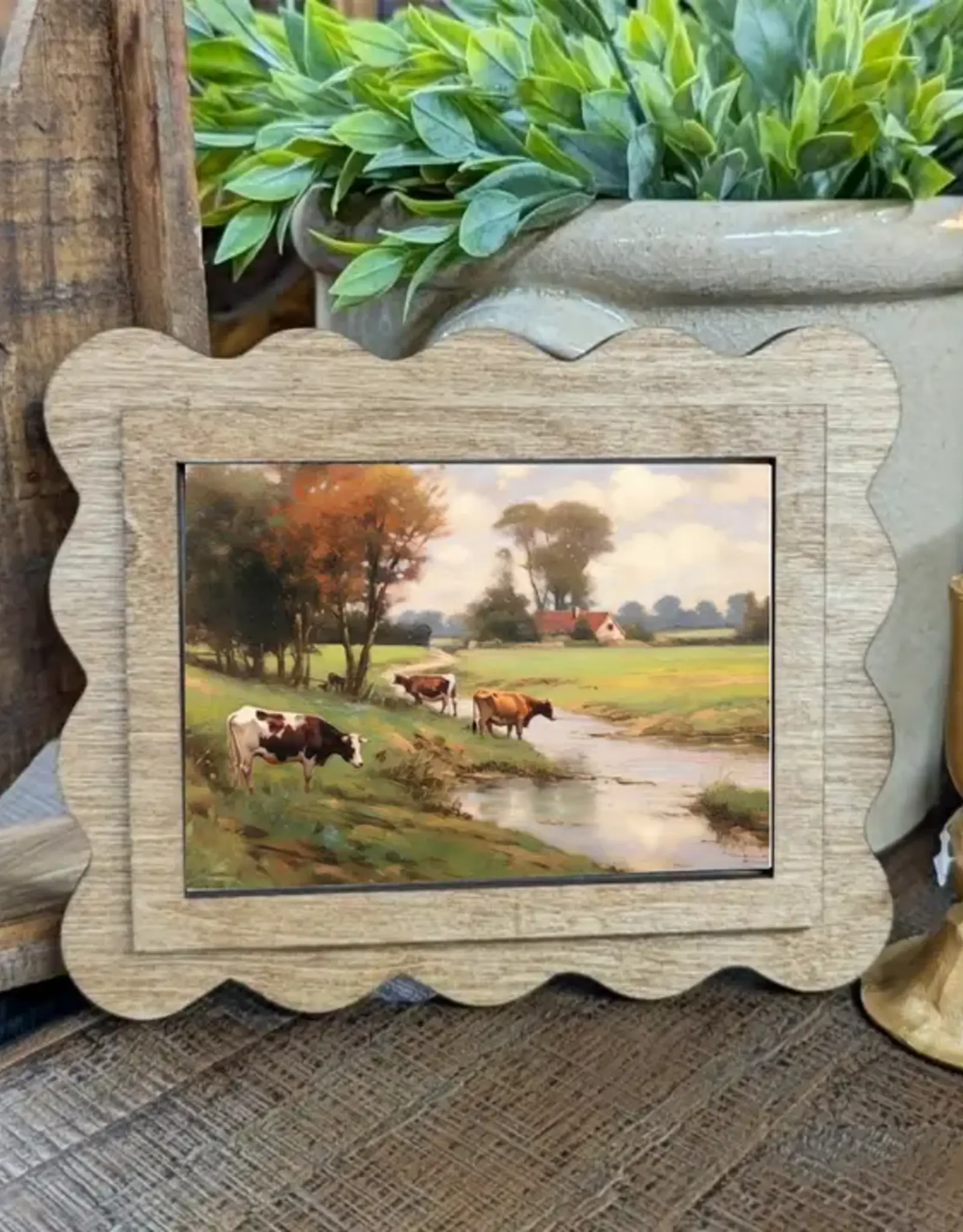 Redeemed Decor Scalloped Framed Art, Pasture Stream 6x8"