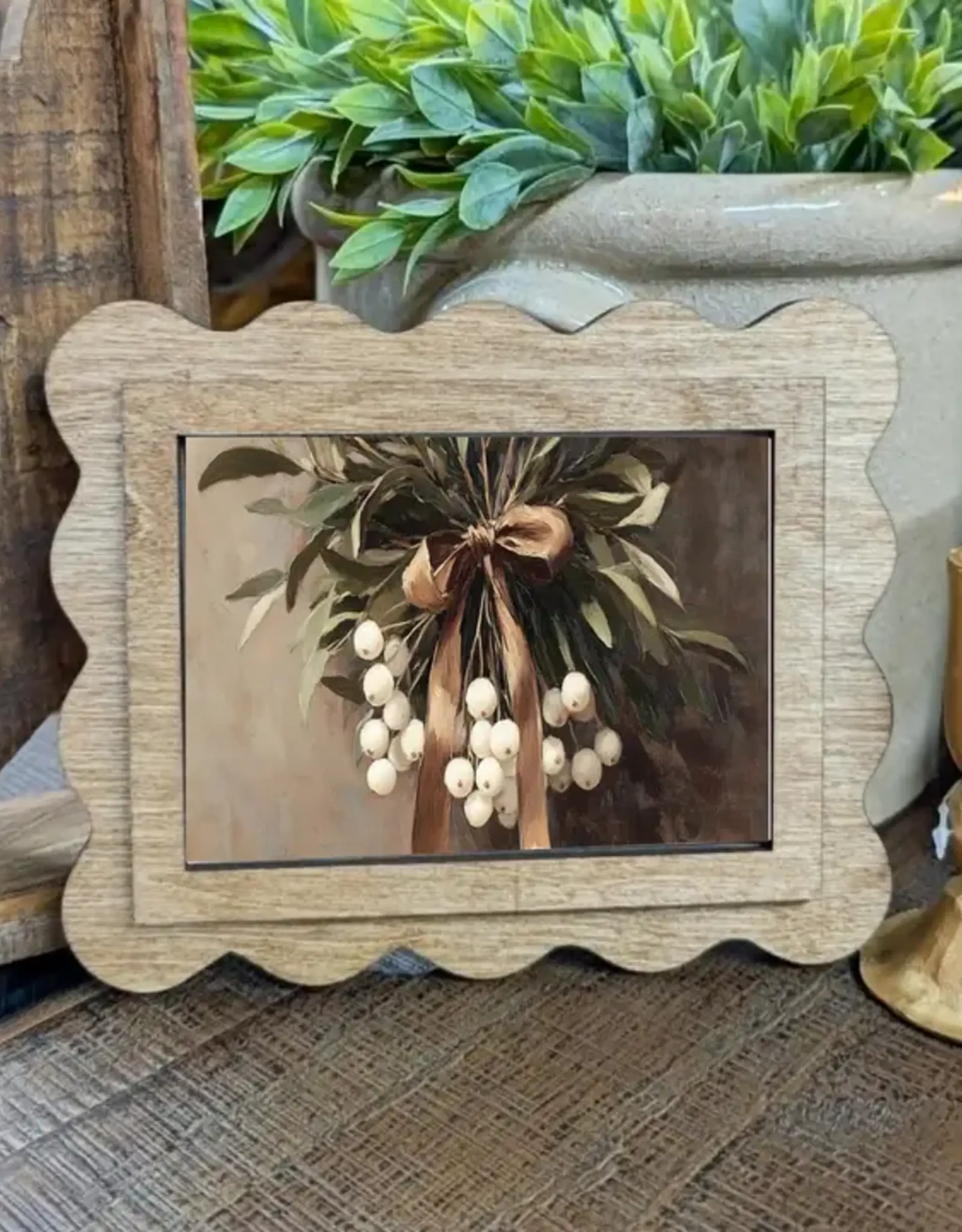 Redeemed Decor Scalloped Framed Art, Snowberries 6x8"