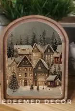 Redeemed Decor Arch Top Framed Art, Snowy Christmas Village 8x11"