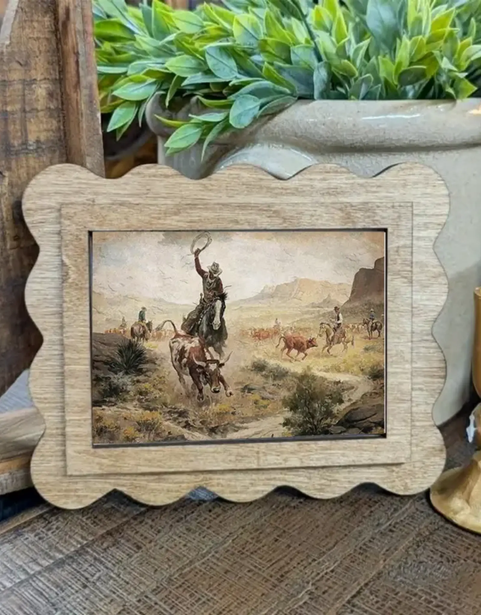 Redeemed Decor Scalloped Framed Art, Southwest Cowboy 6x8"
