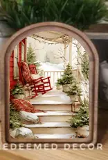 Redeemed Decor Arch Top Framed Art, Cozy Christmas Porch