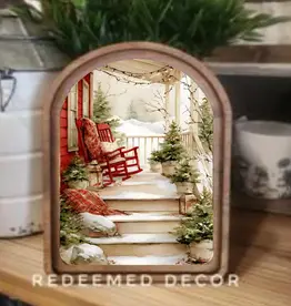 Redeemed Decor Arch Top Framed Art, Cozy Christmas Porch