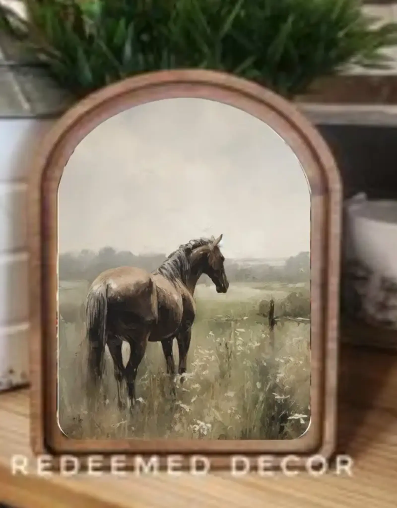 Redeemed Decor Arch Top Framed Art, Horse Painting