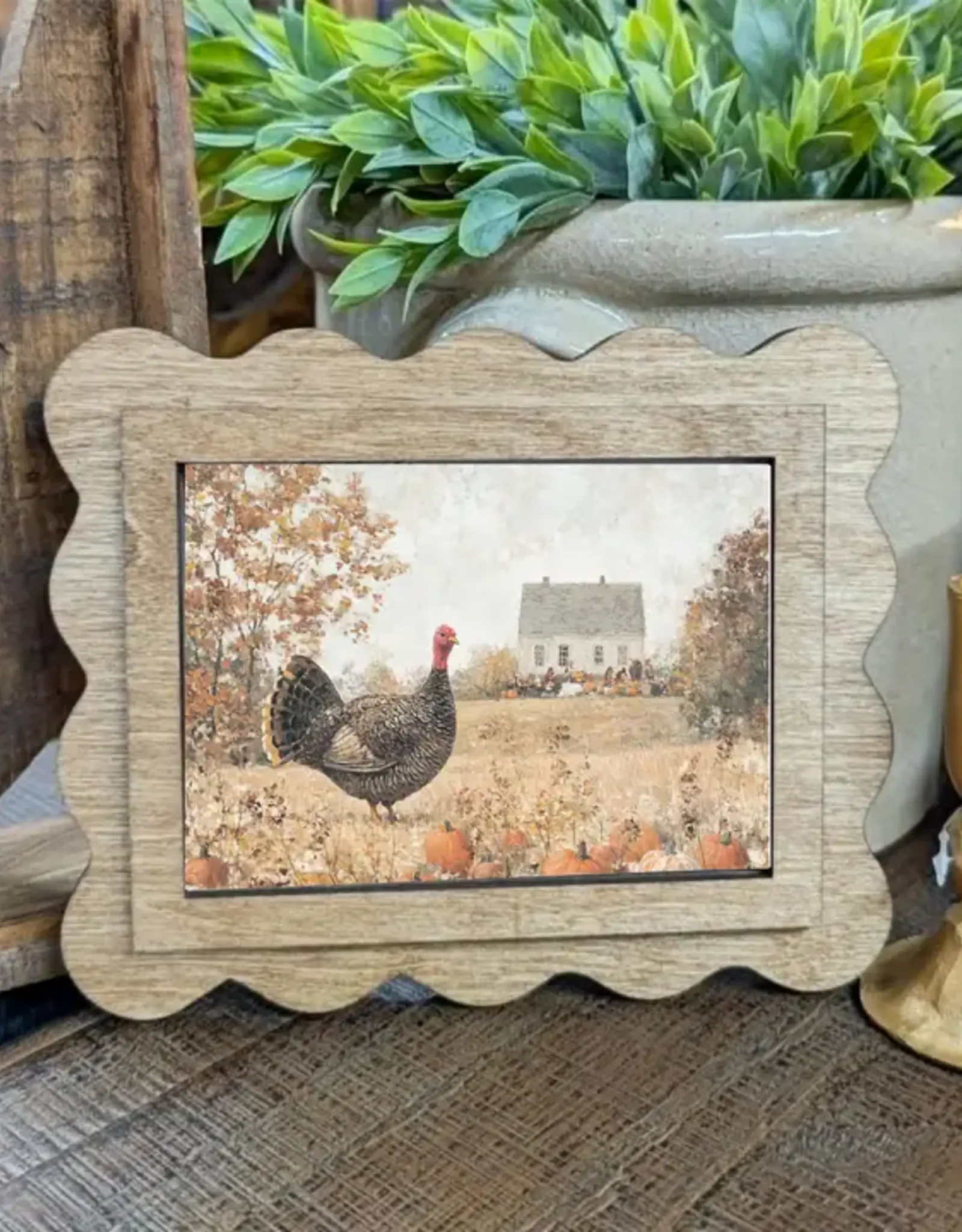 Redeemed Decor Scalloped Framed Art, Thanksgiving Turkey 6x8"