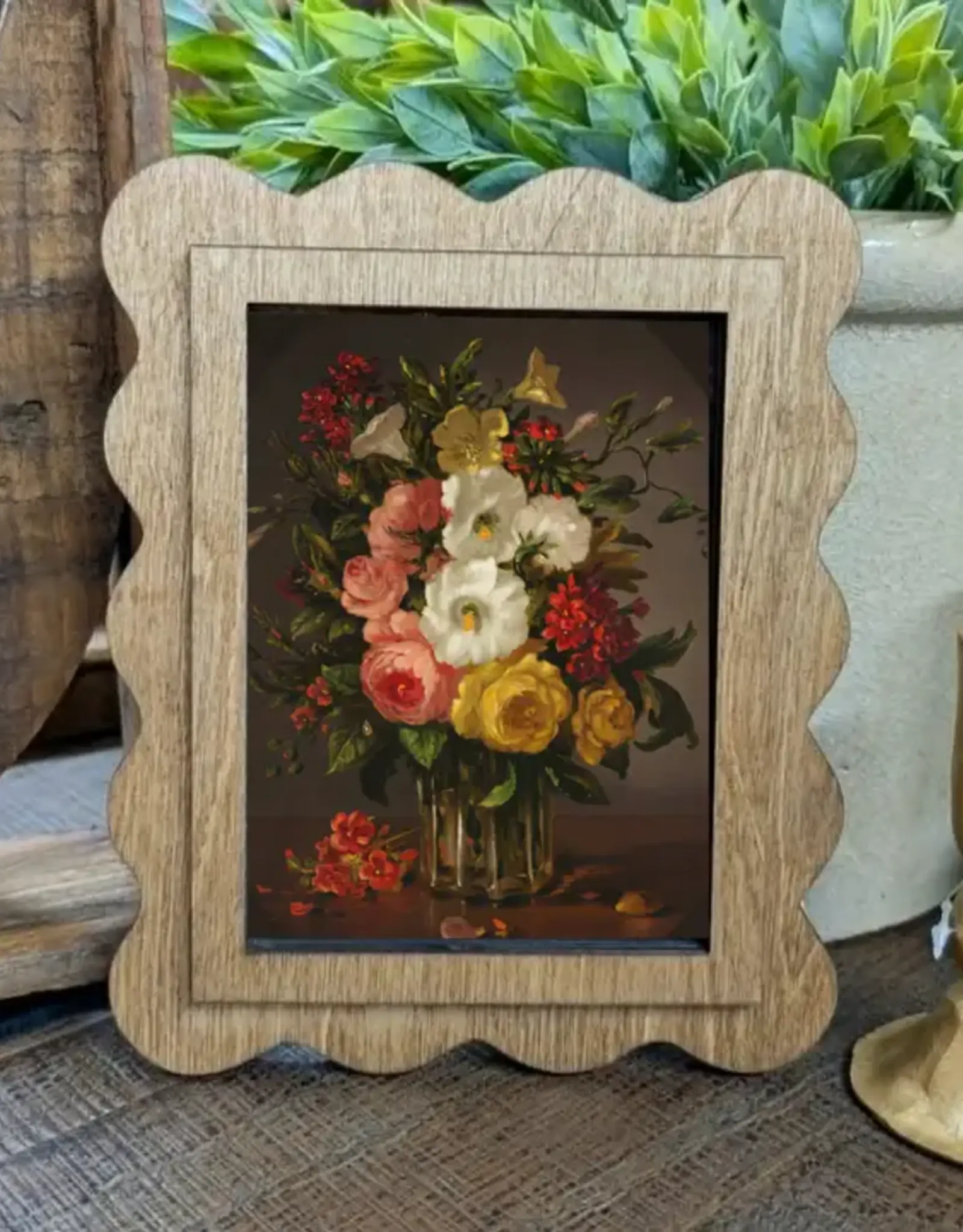 Redeemed Decor Scalloped Framed Art, Vintage Dark Floral 6x8"