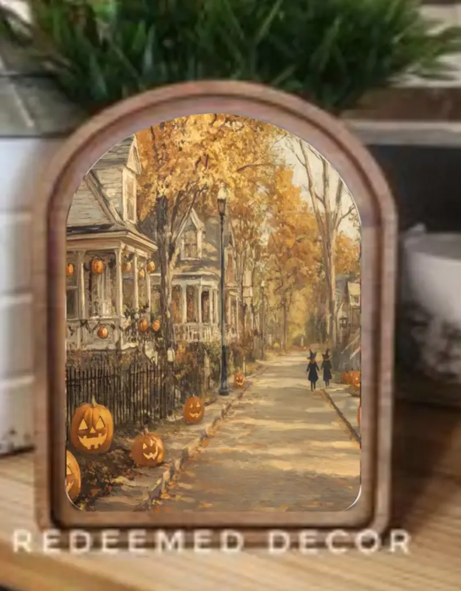 Redeemed Decor Arch Top Framed Art, Halloween Street