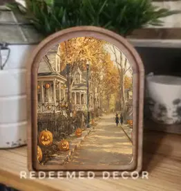 Redeemed Decor Arch Top Framed Art, Halloween Street