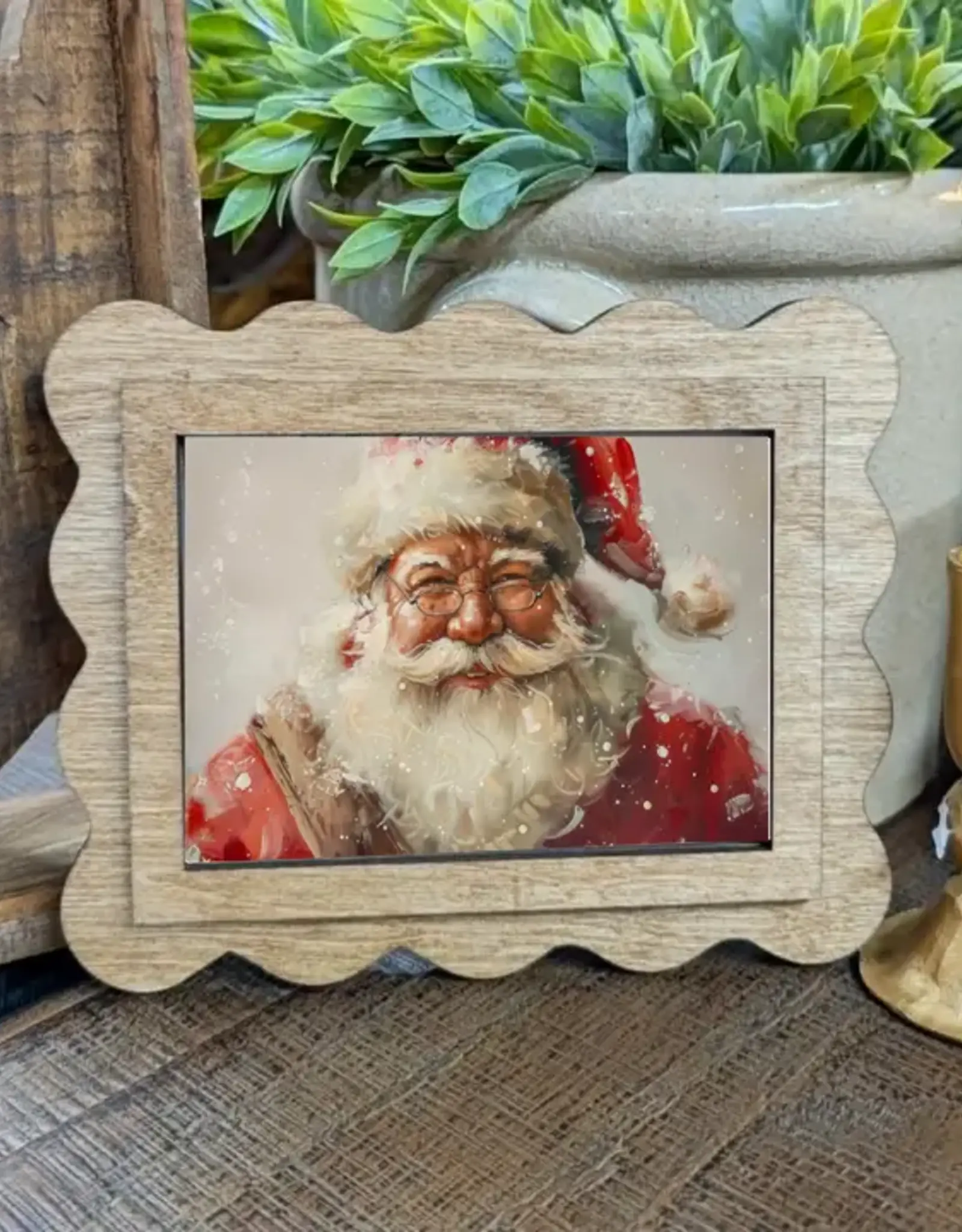 Redeemed Decor Scalloped Framed Art, Snowy Santa 6x8"