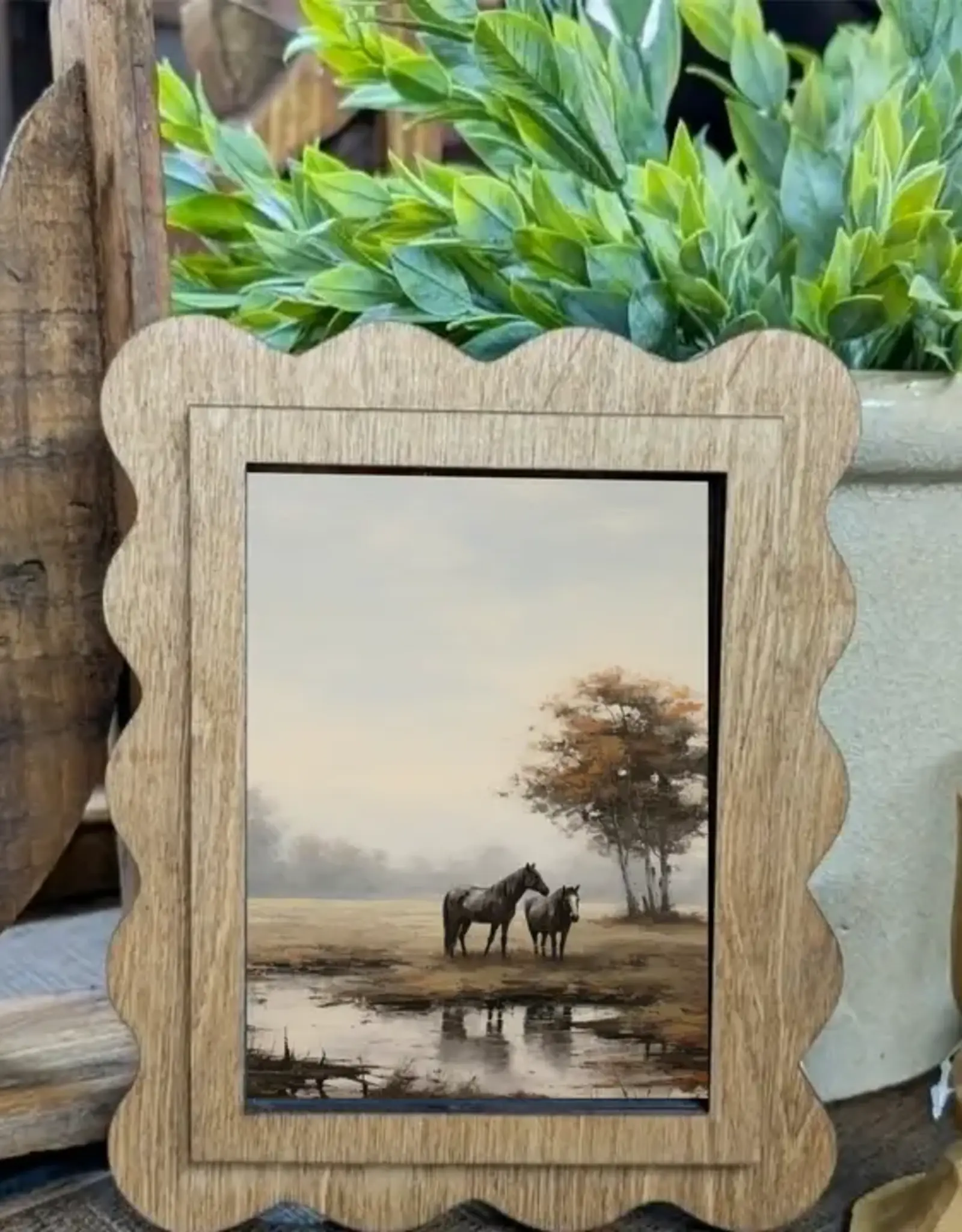 Redeemed Decor Scalloped Framed Art, Pasture Horses 6x8"
