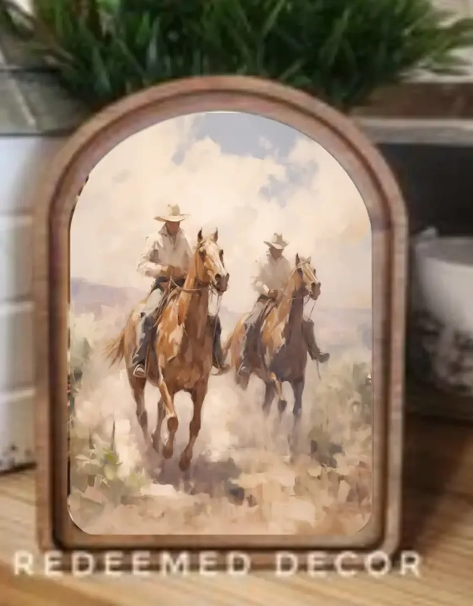 Redeemed Decor Arch Top Framed Art, Cowboys
