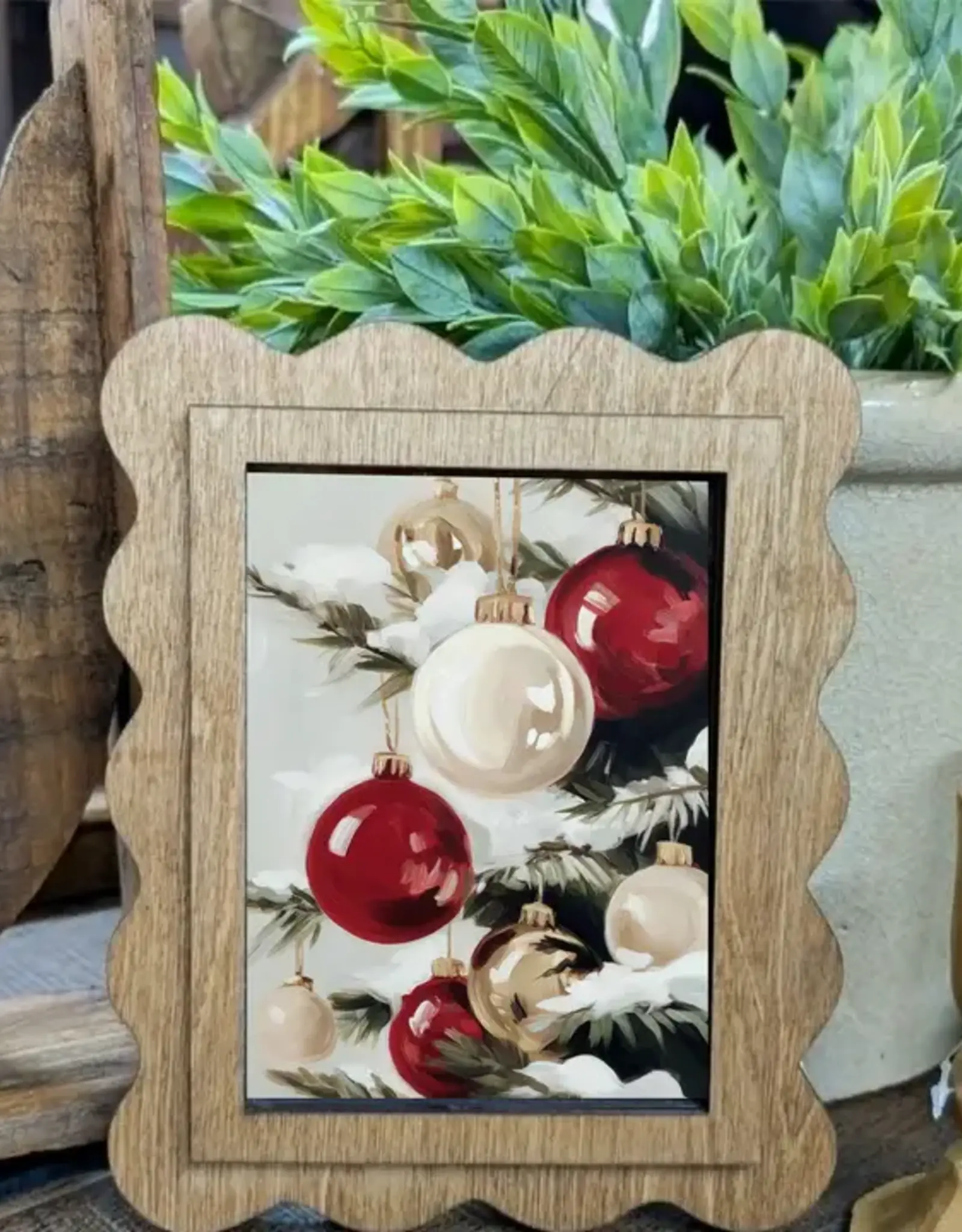 Redeemed Decor Scalloped Framed Art, Red White Ornament 6x8"