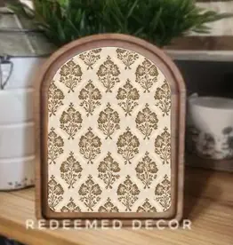 Redeemed Decor Arch Top Framed Art, Brown Antique Floral 8x11"