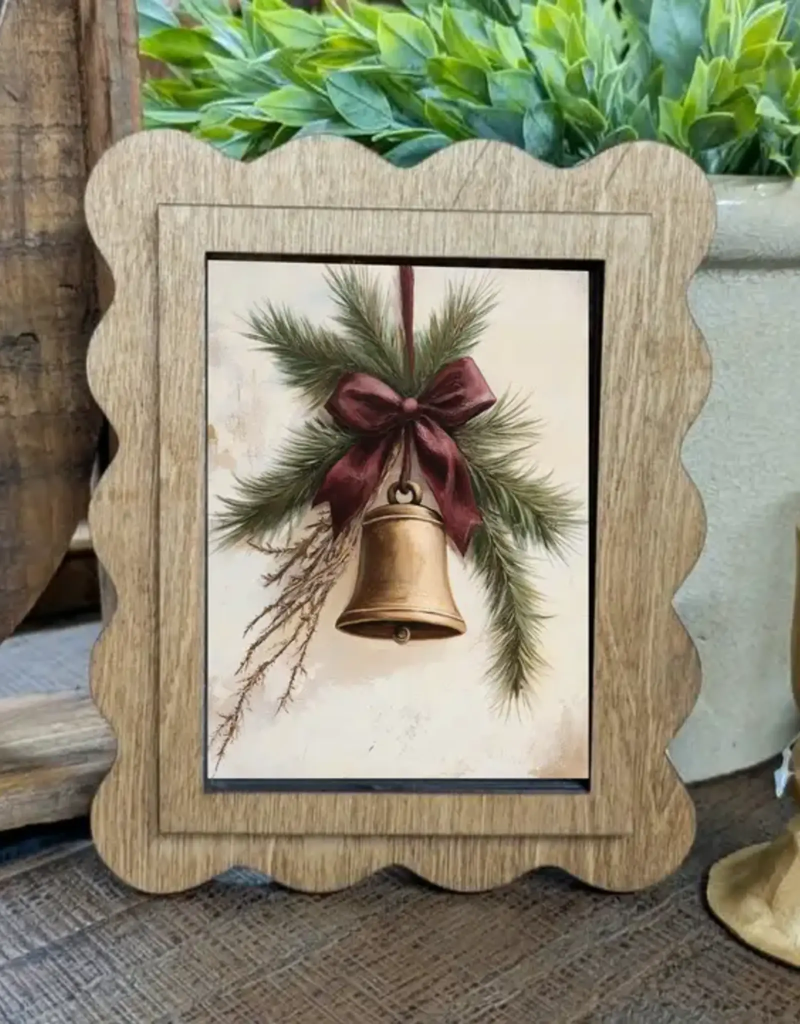 Redeemed Decor Scalloped Framed Art, Christmas Bell 6x8"