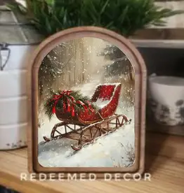 Redeemed Decor Arch Top Framed Art, Vintage Sleigh