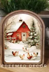 Redeemed Decor Arch Top Framed Art, Cozy Christmas Chickens