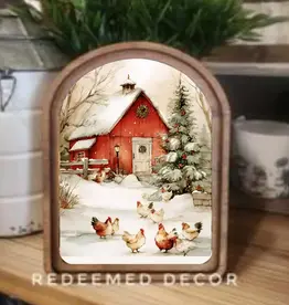 Redeemed Decor Arch Top Framed Art, Cozy Christmas Chickens