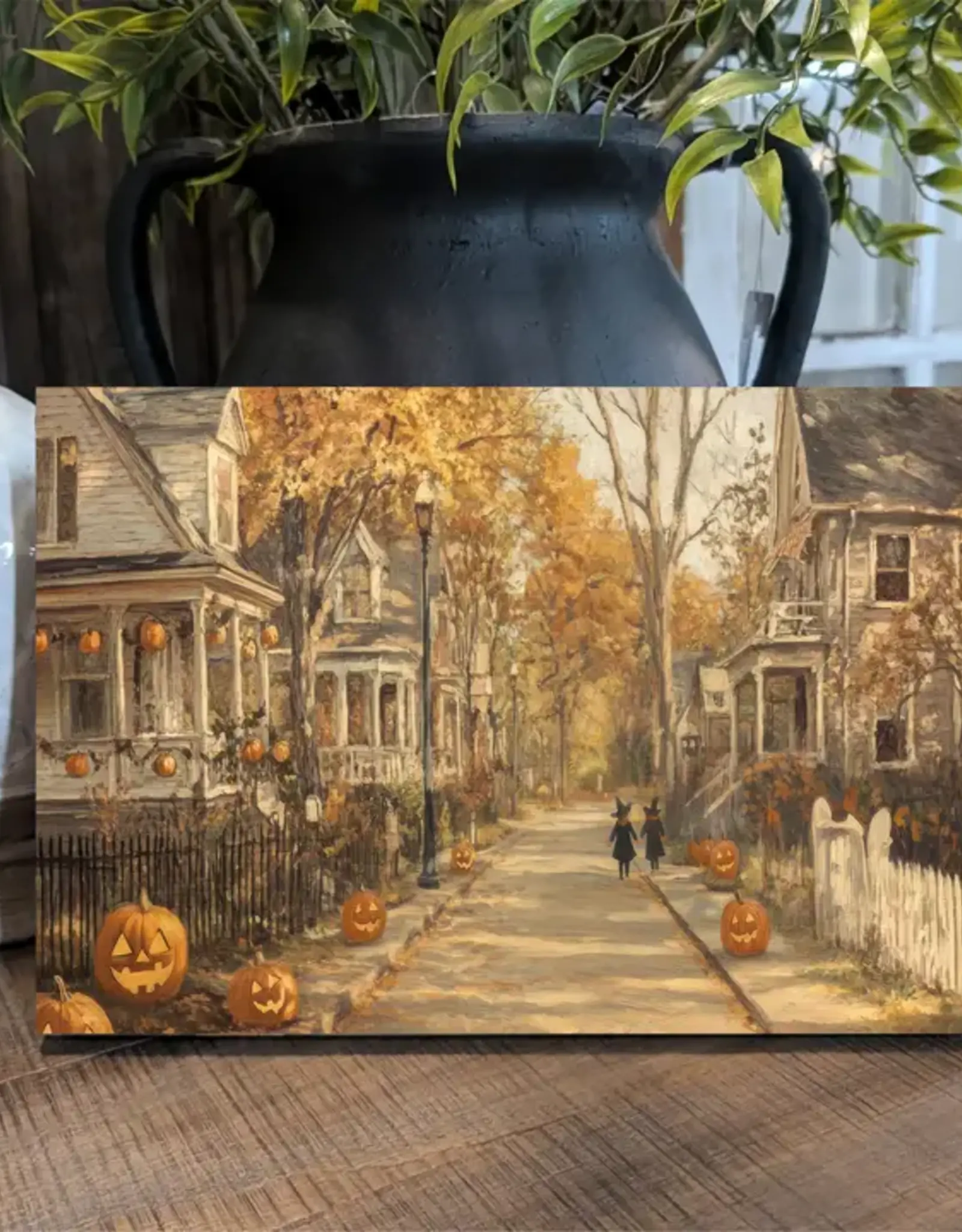 Redeemed Decor Mat Canvas Art 8x12, Halloween Street