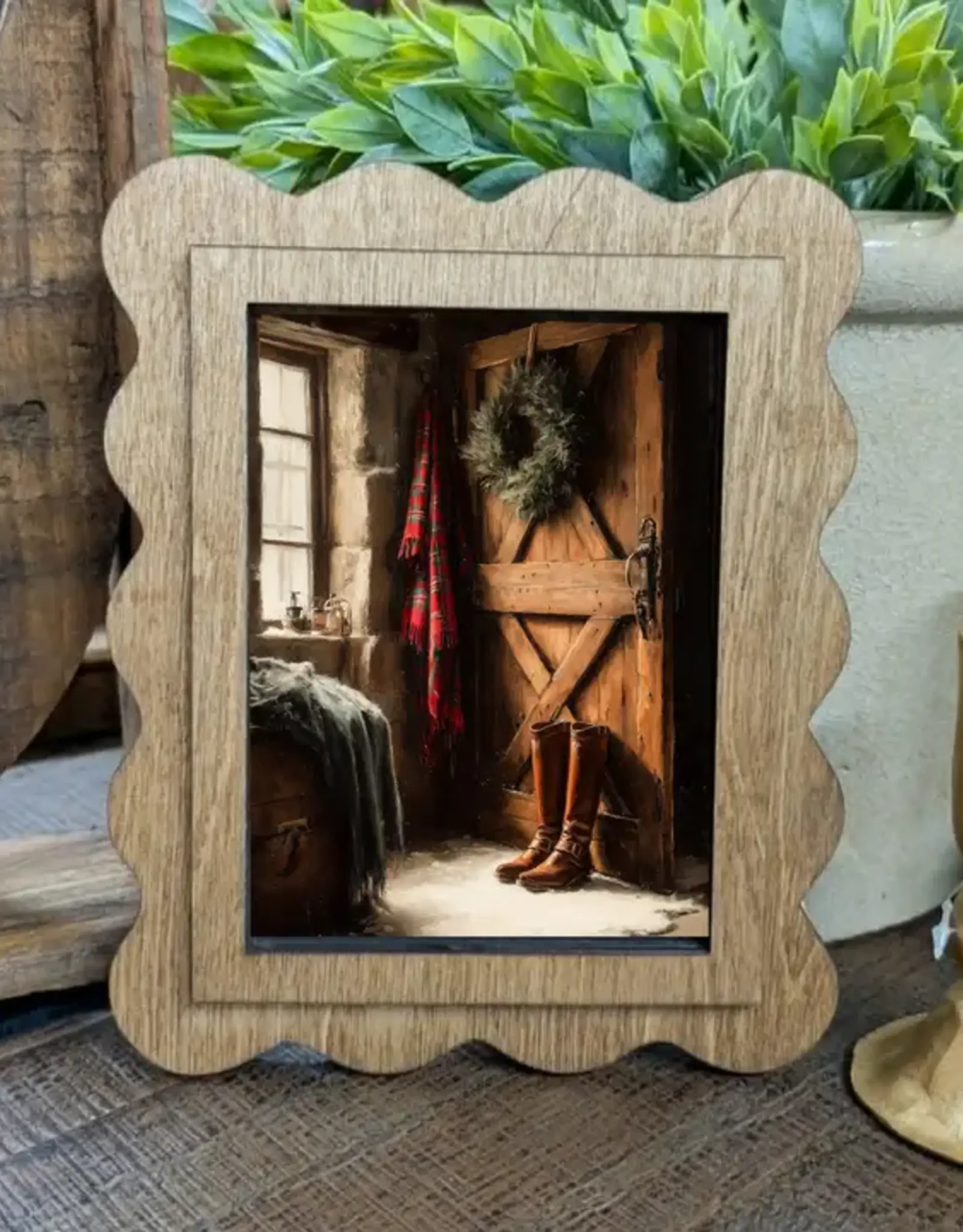 Redeemed Decor Scalloped Framed Art, Christmas Doorway 6x8"