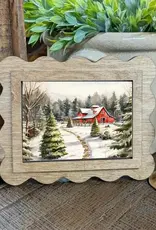 Redeemed Decor Scalloped Framed Art, Tree Lot Barn 6x8"