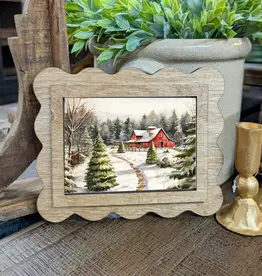 Redeemed Decor Scalloped Framed Art, Tree Lot Barn 6x8"
