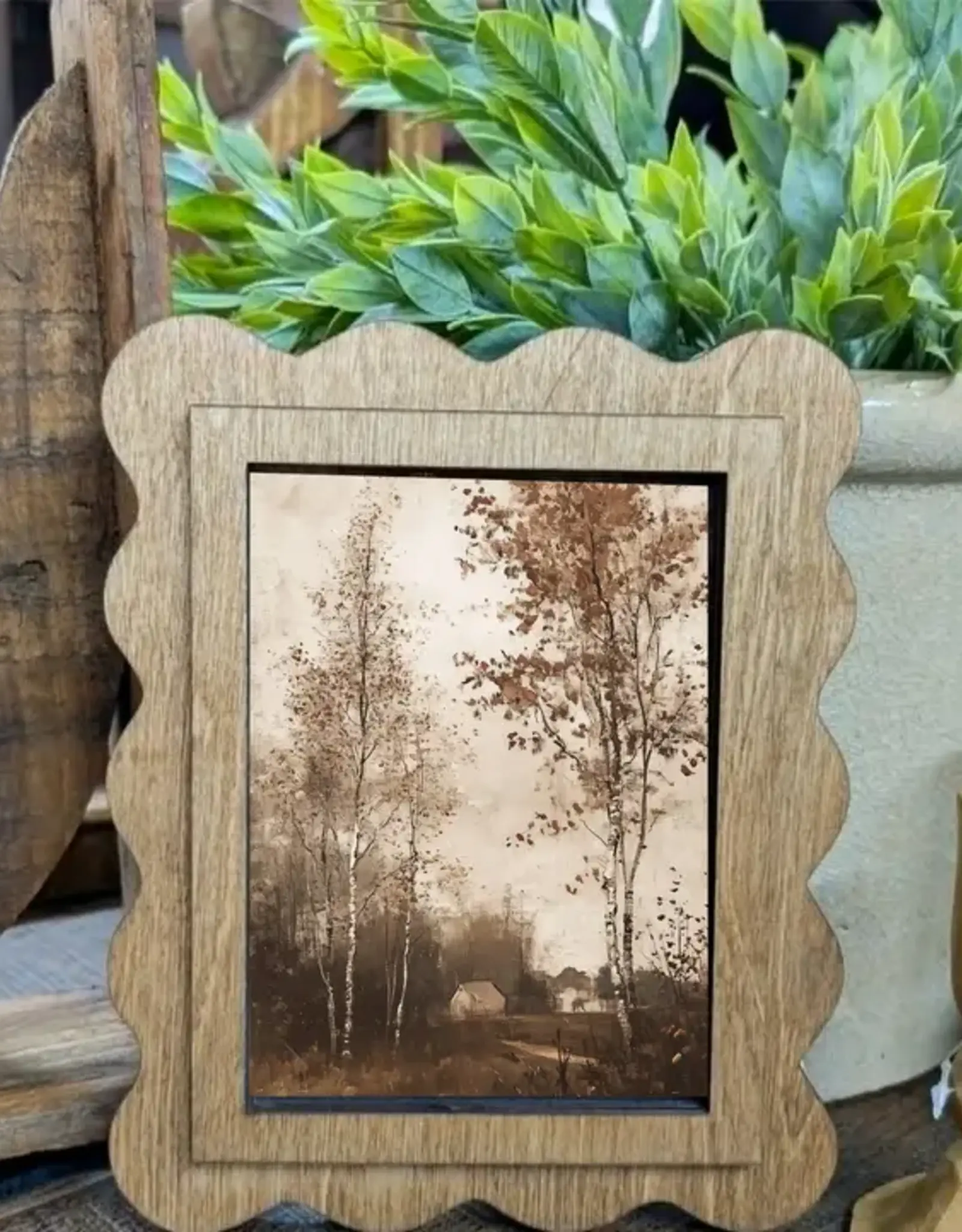 Redeemed Decor Scalloped Framed Art, Antique Cottage 6x8"