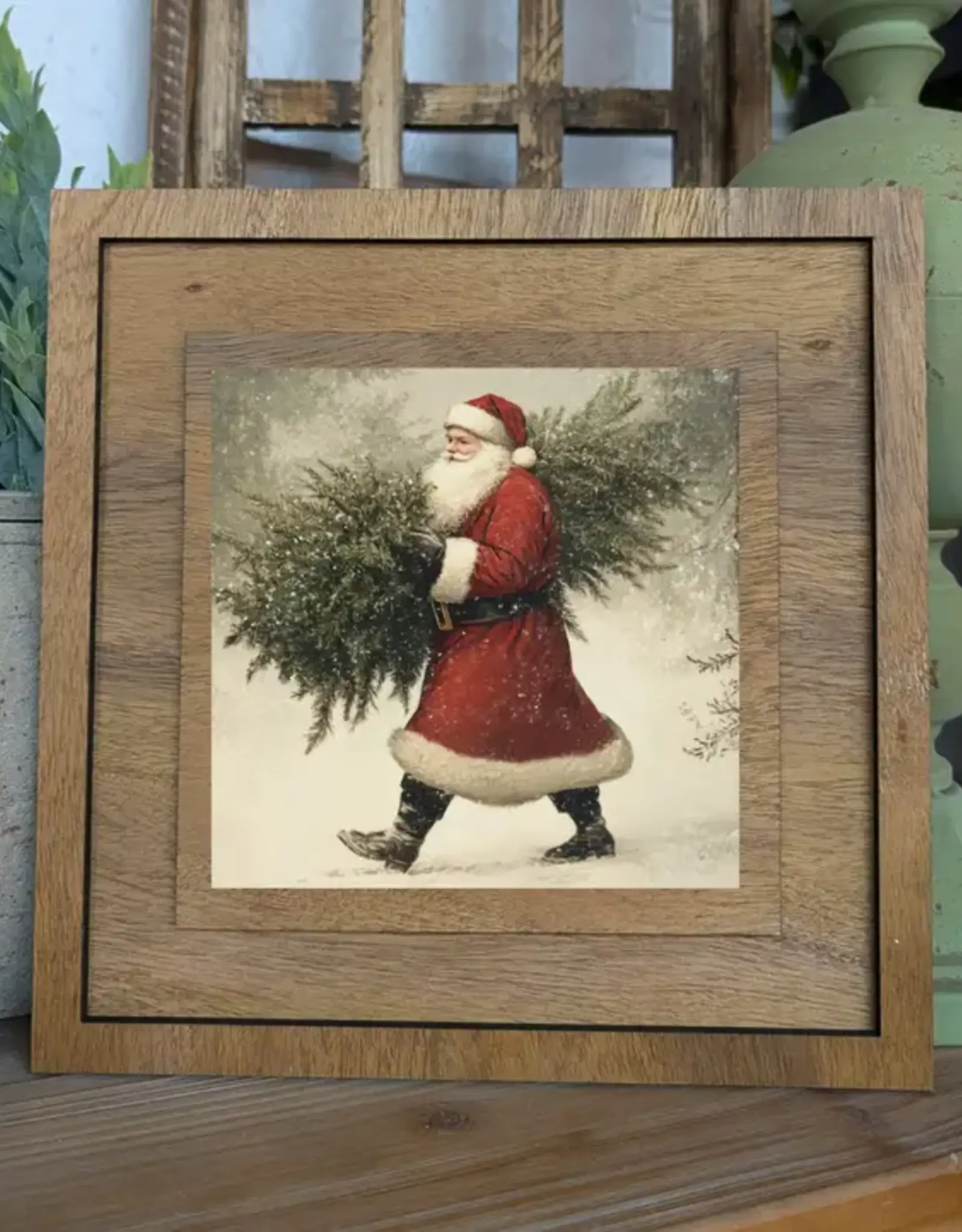 Redeemed Decor Square Framed Art, Santa With Tree