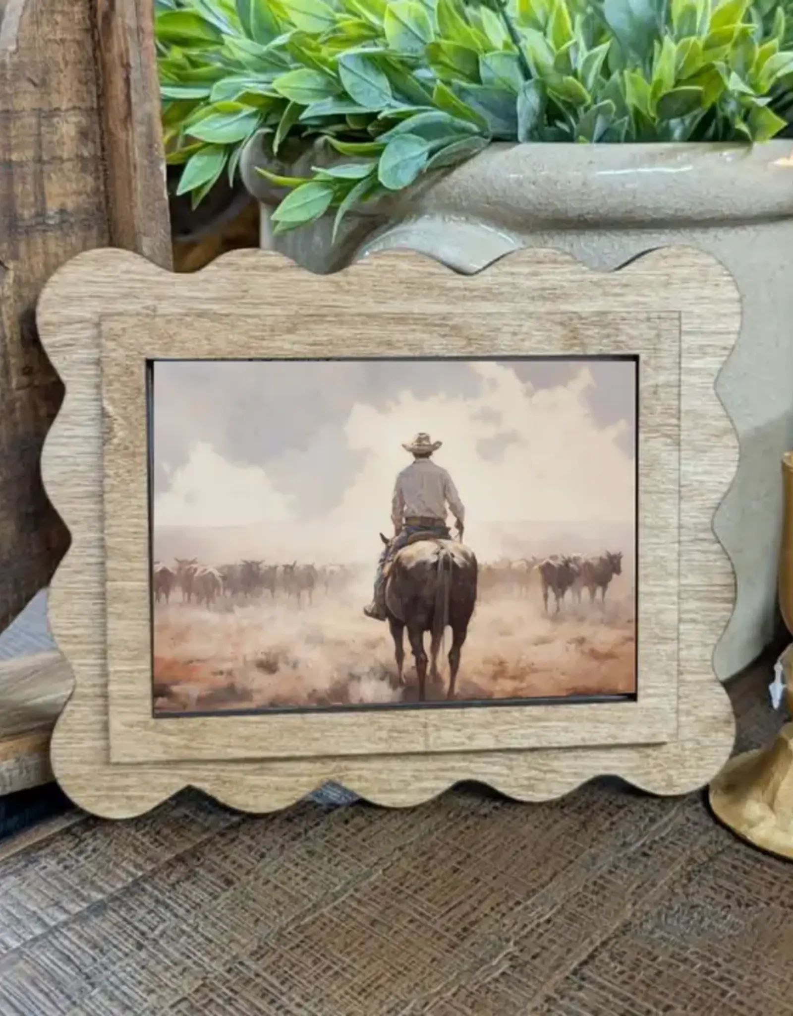 Redeemed Decor Scalloped Framed Art, Cattle Drive 6x8"