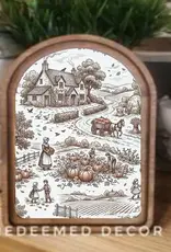Redeemed Decor Arch Top Framed Art, Pumpkin Toile 8x11"