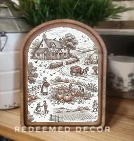 Redeemed Decor Arch Top Framed Art, Pumpkin Toile 8x11"