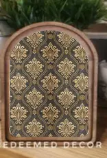 Redeemed Decor Arch Top Framed Art, Black Tan Damask 8x11"