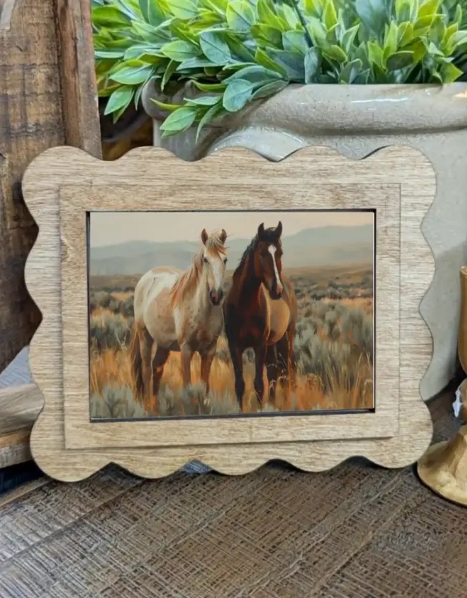 Redeemed Decor Scalloped Framed Art, Two Horses 6x8"