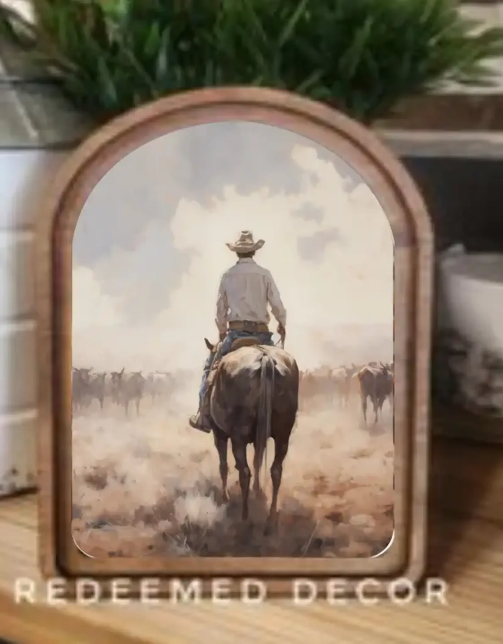 Redeemed Decor Arch Top Framed Art, Cattle Drive