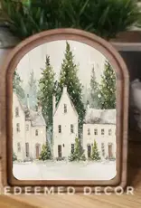 Redeemed Decor Arch Top Framed Art, White Christmas Houses
