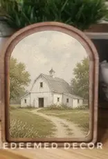Redeemed Decor Arch Top Framed Art, White Barn