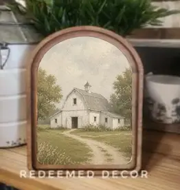 Redeemed Decor Arch Top Framed Art, White Barn