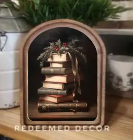 Redeemed Decor Scalloped Framed Art, Christmas Books 6x8"