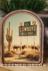 Redeemed Decor Arch Top Framed Art, All Cowboys Welcome