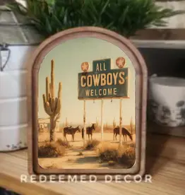 Redeemed Decor Arch Top Framed Art, All Cowboys Welcome