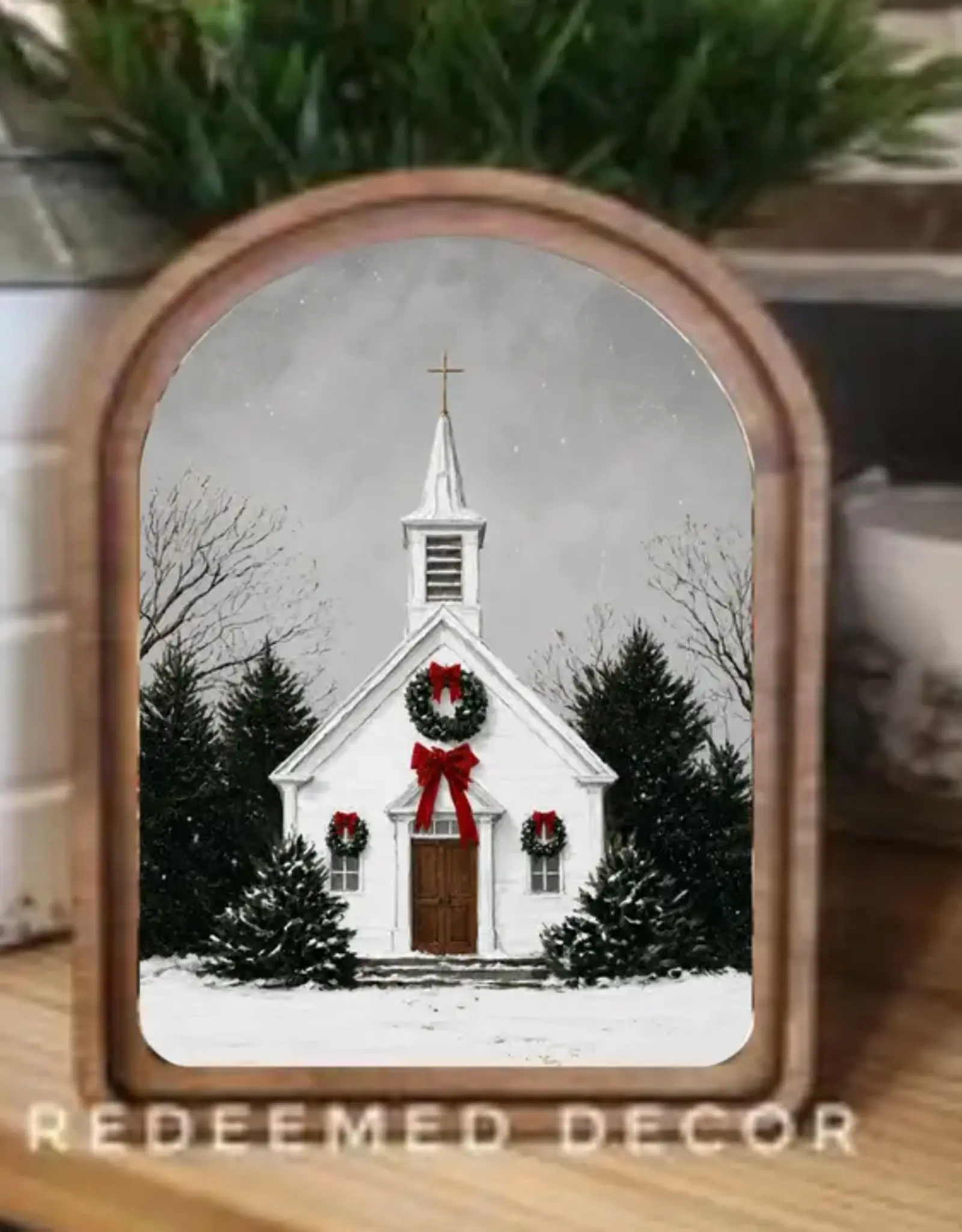 Redeemed Decor Arch Top Framed Art,  Christmas Church