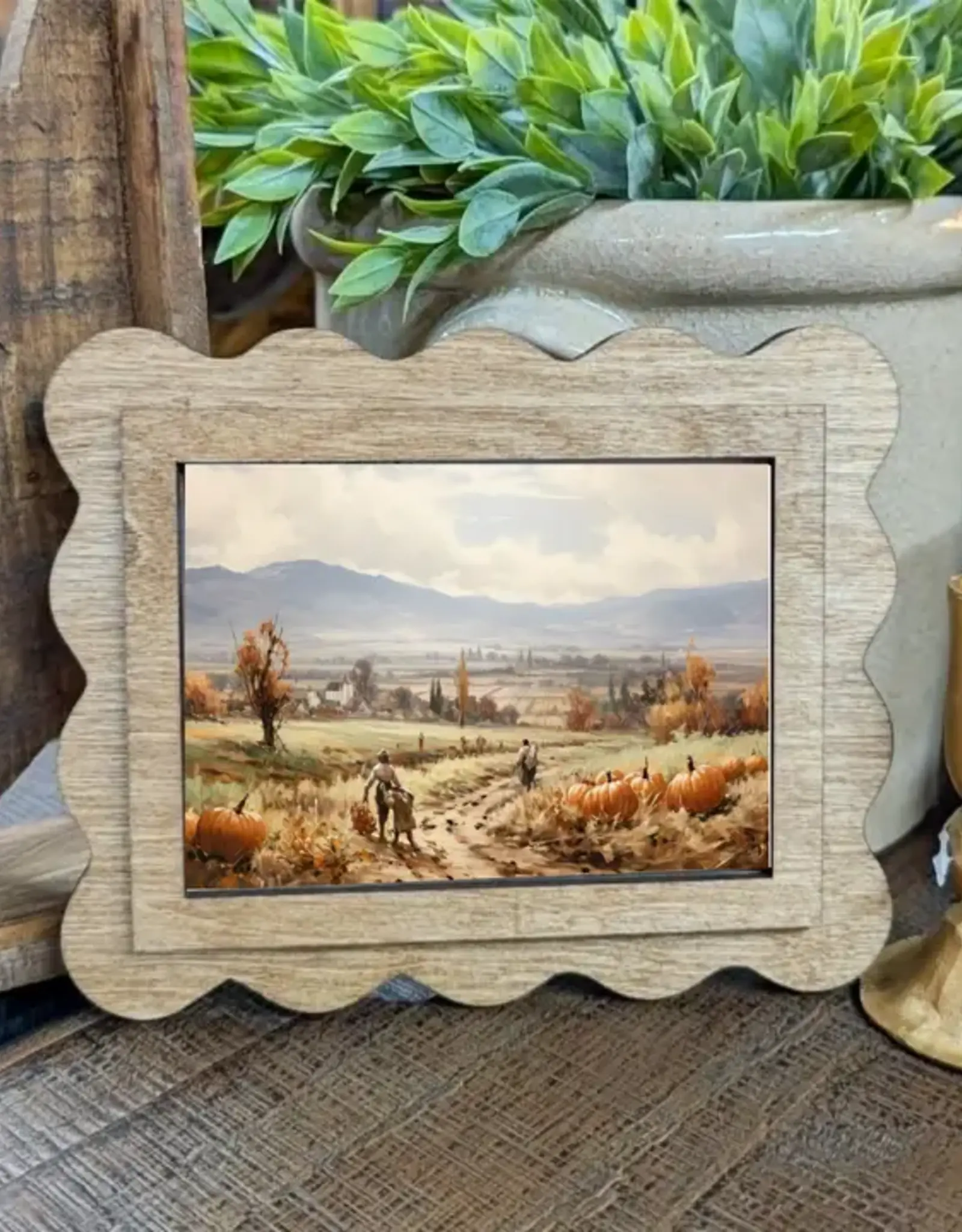 Redeemed Decor Scalloped Framed Art, Pumpkin Field 6x8"