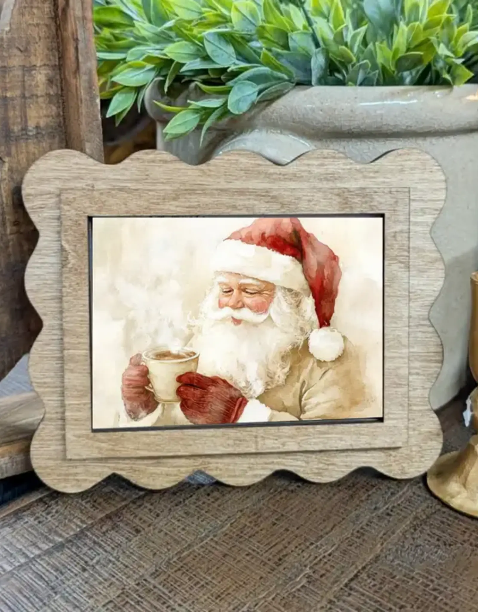 Redeemed Decor Scalloped Framed Art, Cocoa Santa 6x8"