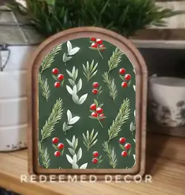 Redeemed Decor Arch Top Framed Art, Green With Berries 8x11"